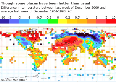 Map showing how some parts of the world are colder than normal, while others are hotter