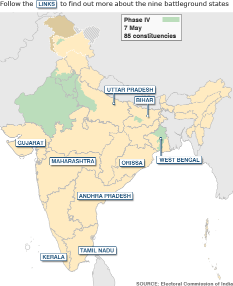 India election map, voting phase 4