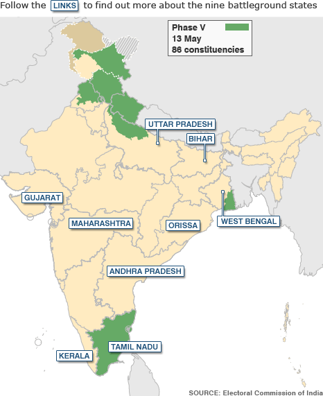 India election map, voting phase 5