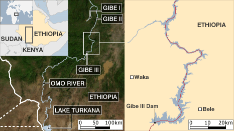 Ethiopia map with the dam built