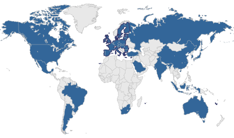 Map of the world highlighting the G20 nations