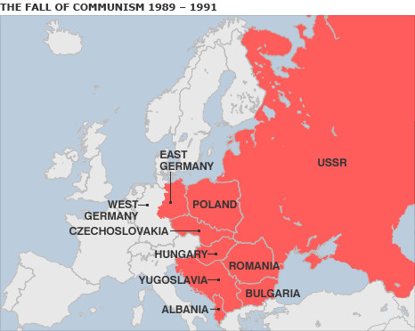 Map highlighting former communist countries