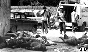 Bodies of Palestinians killed in September 1982 in the Sabra refugee camp