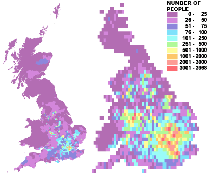 Concentrations of people born in the Caribbean