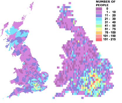 Concentrations of people born in Denmark