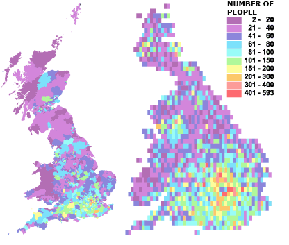 Concentrations of people born in Hong Kong