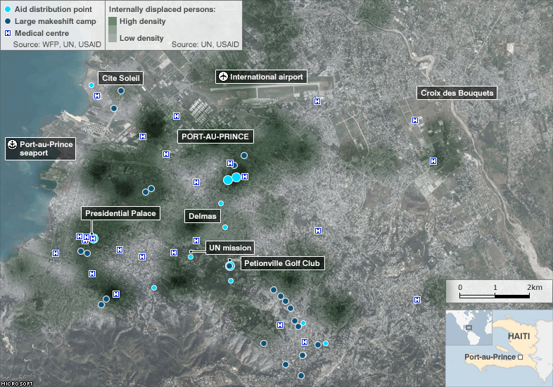 Thousands of Haitians have been displaced by the earthquake. This map shows where those displaced have congregated in the capital Port-au-Prince.