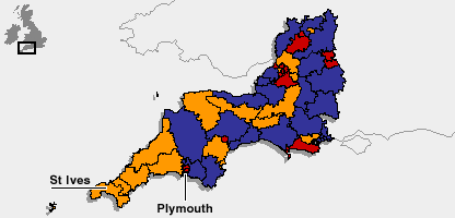 A map of South West showing its political make up.