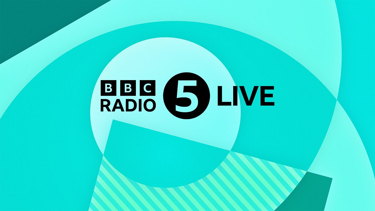 blue background with black BBC radio 5 live logo in the middle