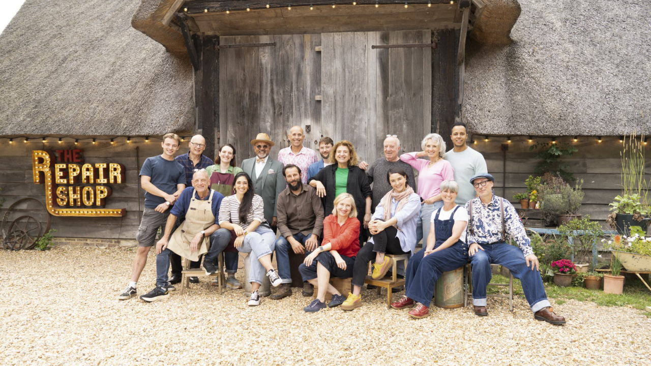 The Repair Shop logo and cast