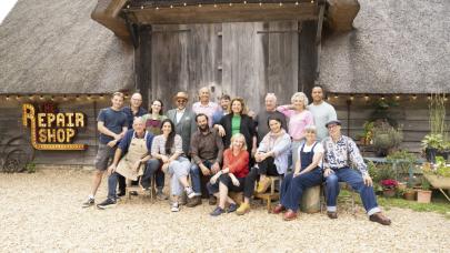 The Repair Shop logo and cast
