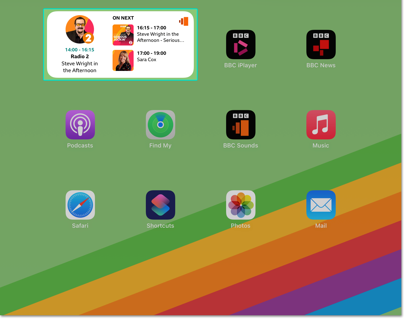 Screenshot showing the BBC Sounds widget on an iPad