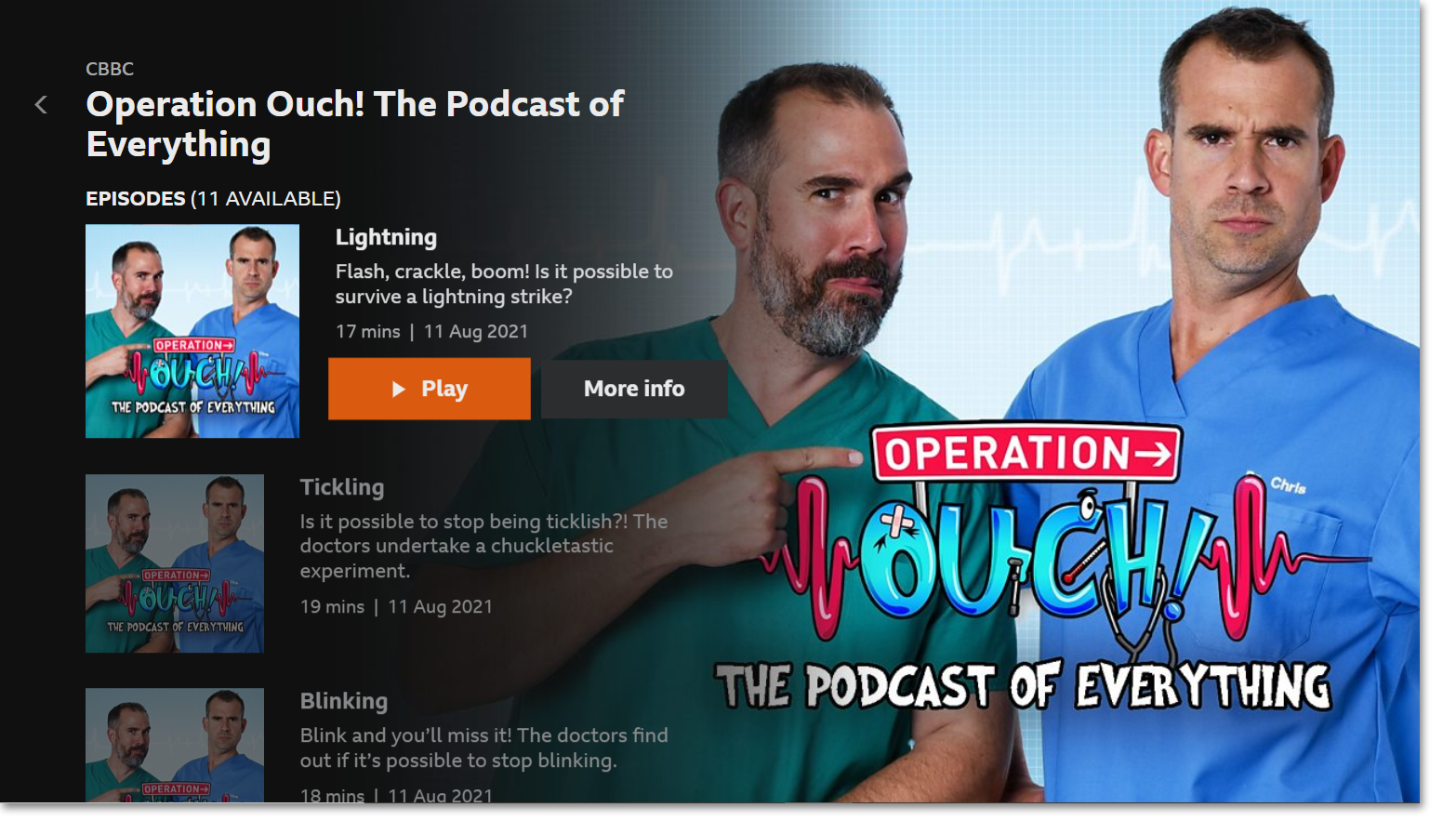 Image showing the 'More episodes' page on the BBC Sounds TV app