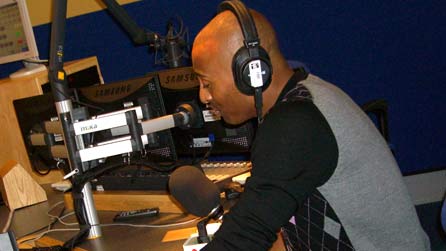 Colin Jackson in the radio studio