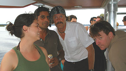 The team enjoy the hospitality on Tony's yacht