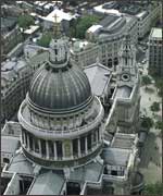 Aerial view of the dome of St Pauls Cathedral. 
