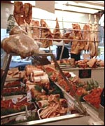Inside a butcher's shop 