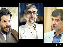 محمدرضا باهنر (راست)، غلامعلی حدادعادل (وسط) و حسن ابوترابی فرد (چپ)