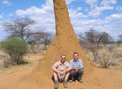 People in front of a huge termite mound