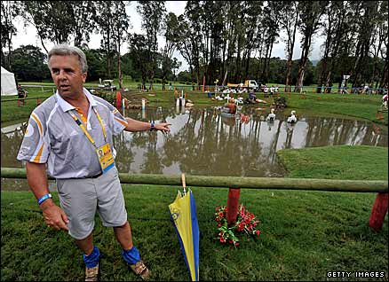 Designer Mike Etherington-Smith shows off his cross country course to the media