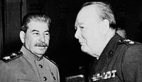 British Prime Minister Winston Churchill and Soviet leader Joseph Stalin, pictured here at the Yalta Conference in 1945