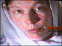 کریستینا میری، امدادگر ربوده شده آلمانی - عکس از روی پرده تلویزیون 