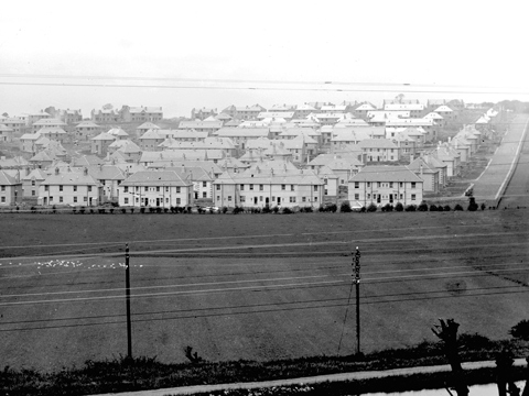 Black and white view of interwar period council housing at Knightswood.