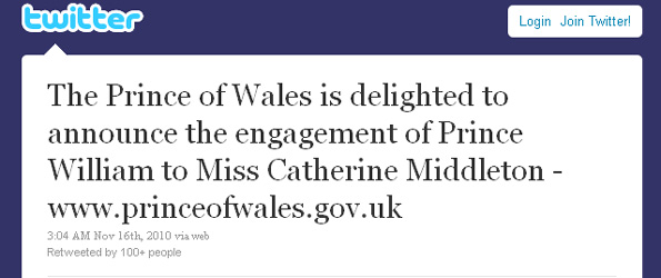 Clarence House announce the engagement on Twitter