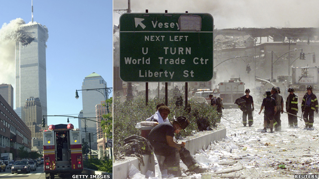 Bomberos en la escena del desastre