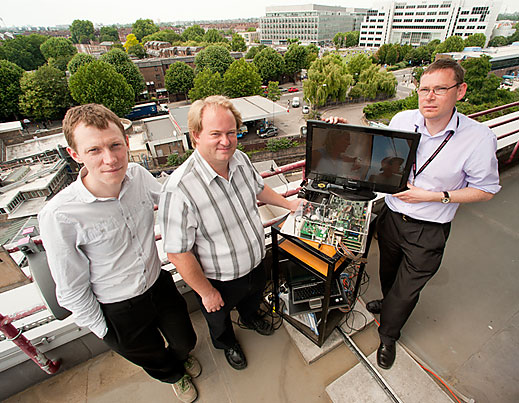 Andrew Murphy, Justin Mitchell and Martin Thorp (from left to right) with the prototype T2-Lite receiver.