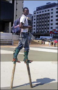 A man stiltwalking