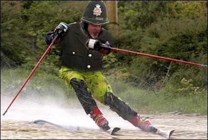 Policeman skiing