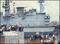 HMS Hermes returns to Portsmouth