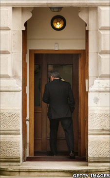 Gordon Brown walks into the Foreign Office by the Ambassadors Steps
