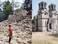 Билјана Георгиевска покрај разурнатиот Лешочки манастир крај Тетово