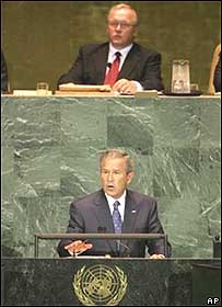 O presidente dos Estados Unidos, George W. Bush, discursando na ONU nesta quarta-feira