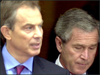 İngiltere Başbakanı Tony Blair ve ABD Başkanı George Bush