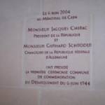 On 6th June 2004 Jacques Chirac, President of France and Gerhard Schröder, Chancellor of Germany presided over the first communal Commemoration Ceremony of the Normandy Landings of 6th June 1944. Otto Bügener's photo and last letters home are also found in the Museum's Archives. (Commemorative tablet, Caen Memorial) On 6th June 2004 Jacques Chirac, President of France and Gerhard Schröder, Chancellor of Germany presided over the first communal Commemoration Ceremony of the Normandy Landings of 6th June 1944. Otto Bügener's photo and last letters home are also found in the Museum's Archives. (Commemorative tablet, Caen Memorial)