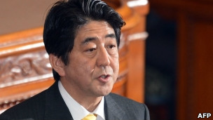 安倍晉三在參議院內接受質詢時發言（1/2/2013）