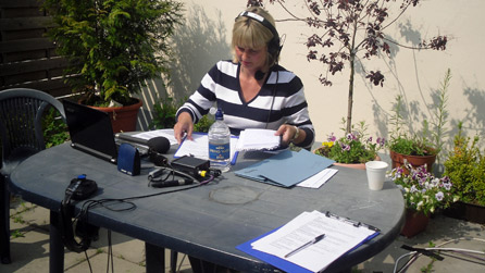 Louise behind the microphone in Germany Louise behind the microphone in Germany