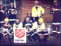 Firefighters receiving refreshments