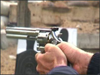 Close up of a pistol shooter