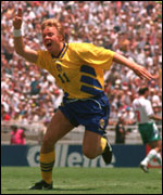 Brolin playing for Sweden, 1994