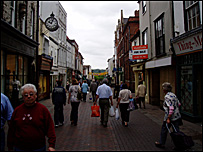 Shoppers on Abbeygate, Bury St Edmunds, Suffolk