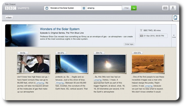 Screenshot of the snippets application