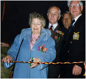 Andrée Dumont opens the Western European Escape Line display at the Eden Camp Museum in 1997