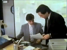 Chris Jackson and Tony Belmont in the Radio Newcastle newsroom in 1988 