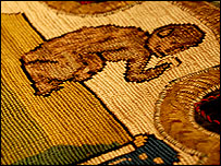 'Eape' embroidery by Mary, Queen of Scots and Bess of Hardwick, on loan from the V&A, London