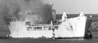 HMS Sir Galahad is on fire during the Falklands War