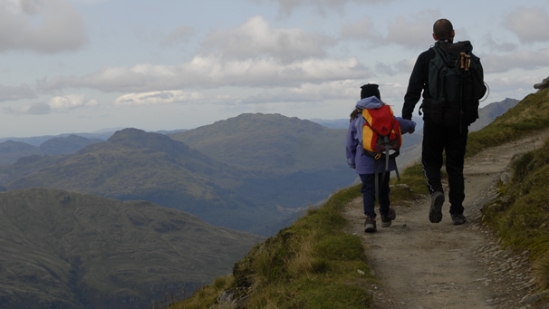 Father and daughter near the summit of Ben Lomond